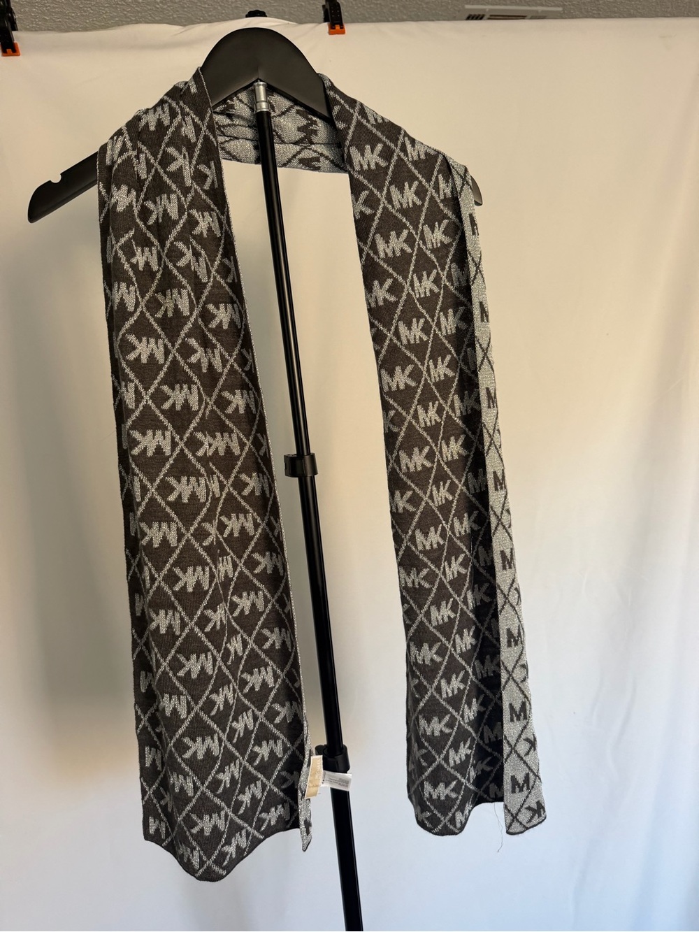 Michael Kors Black and White MK Logo Knit Scarf